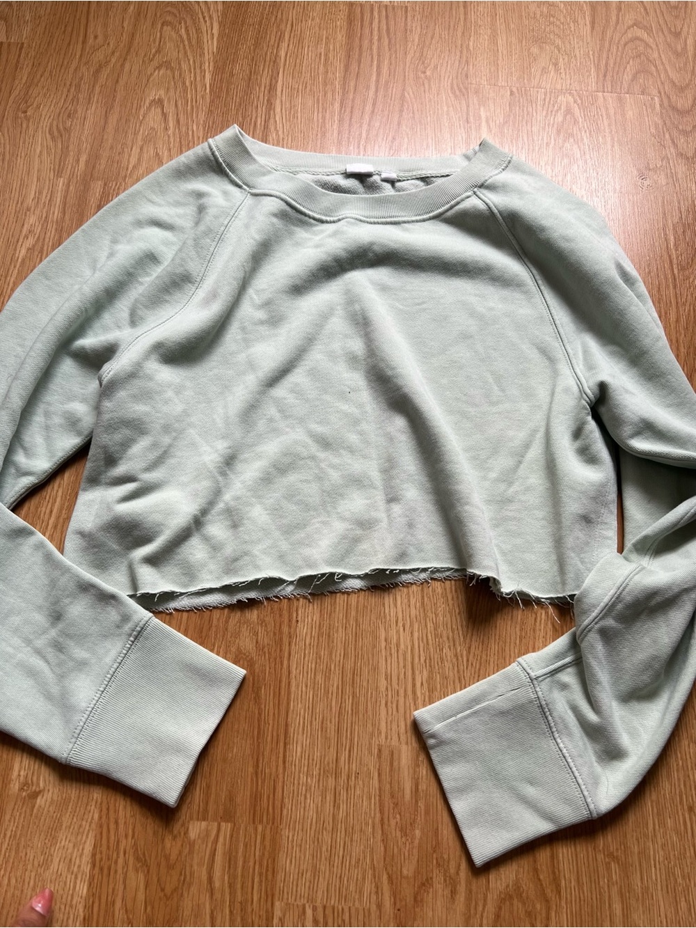 Cropped Raw-Hem Sweatshirt - Light Sage